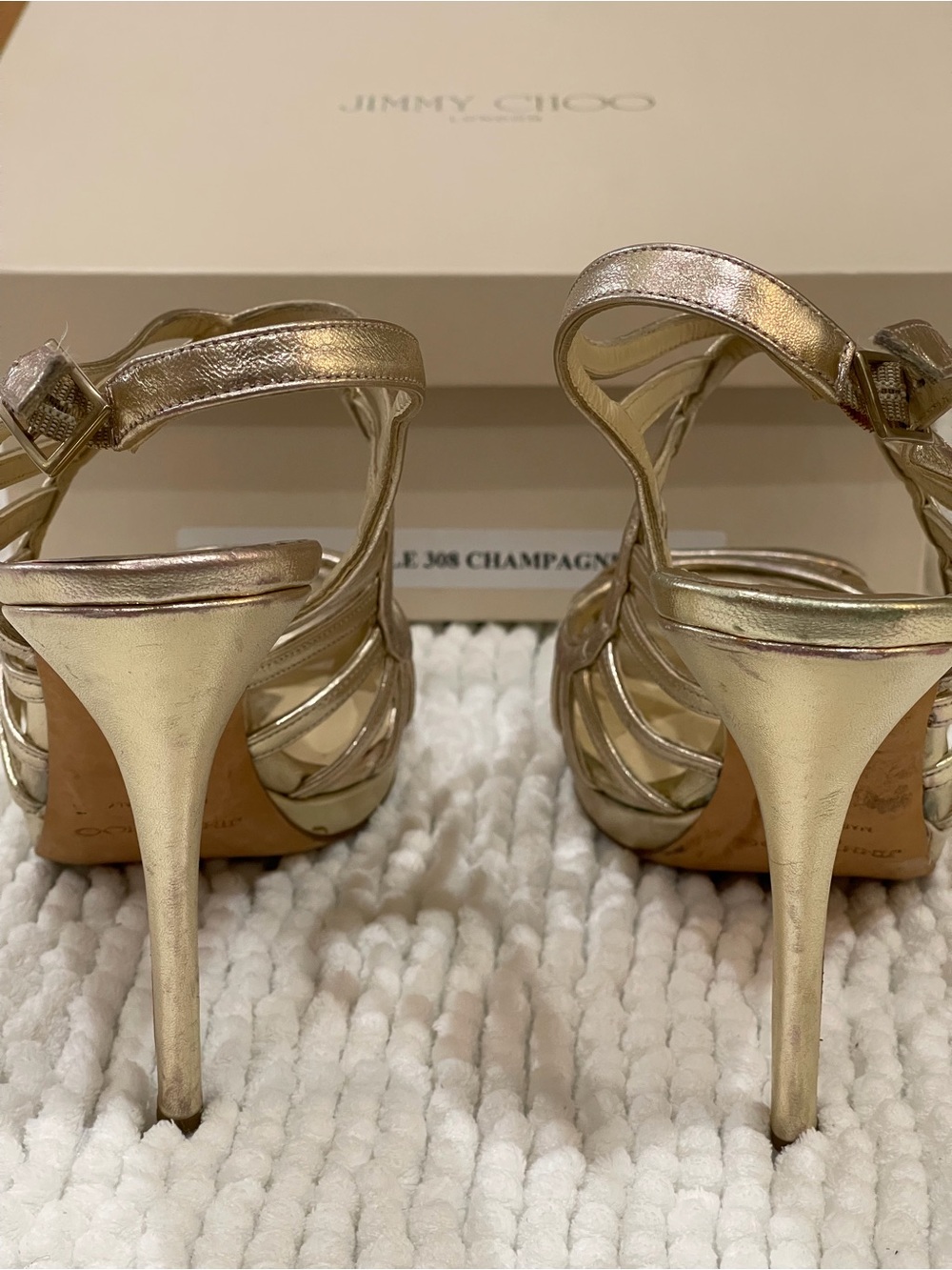 Jimmy Choo Metallic Champagne Strappy Slingback Heels - Picture 3 of 9